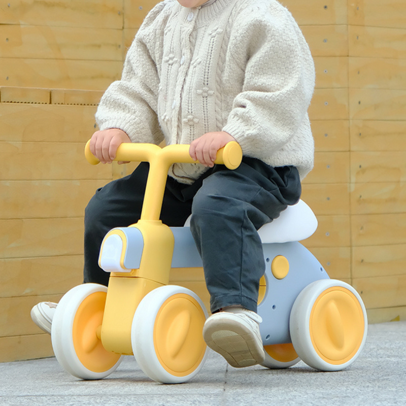 Bicicleta de Equilíbrio de 4 Rodas para Bebé - Cinza e Amarelo