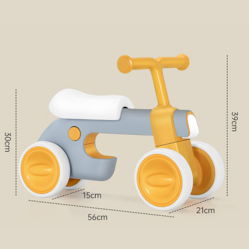 Bicicleta de Equilíbrio de 4 Rodas para Bebé - Cinza e Amarelo