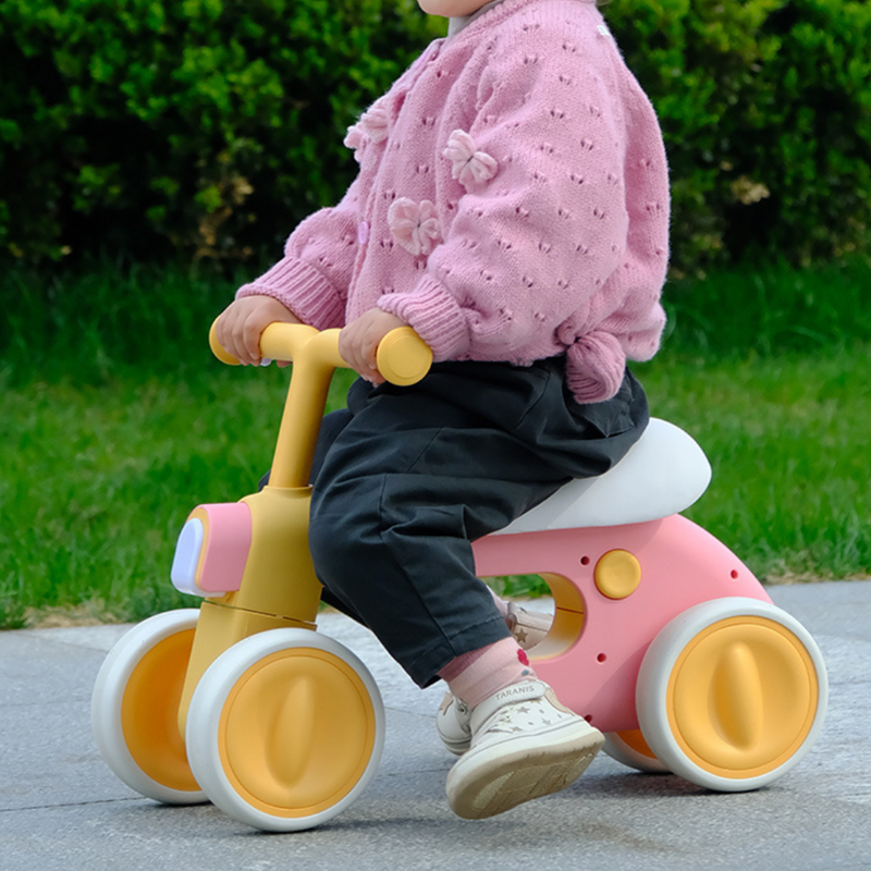 Bicicleta de Equilíbrio de 4 Rodas para Bebé - Rosa e Amarelo