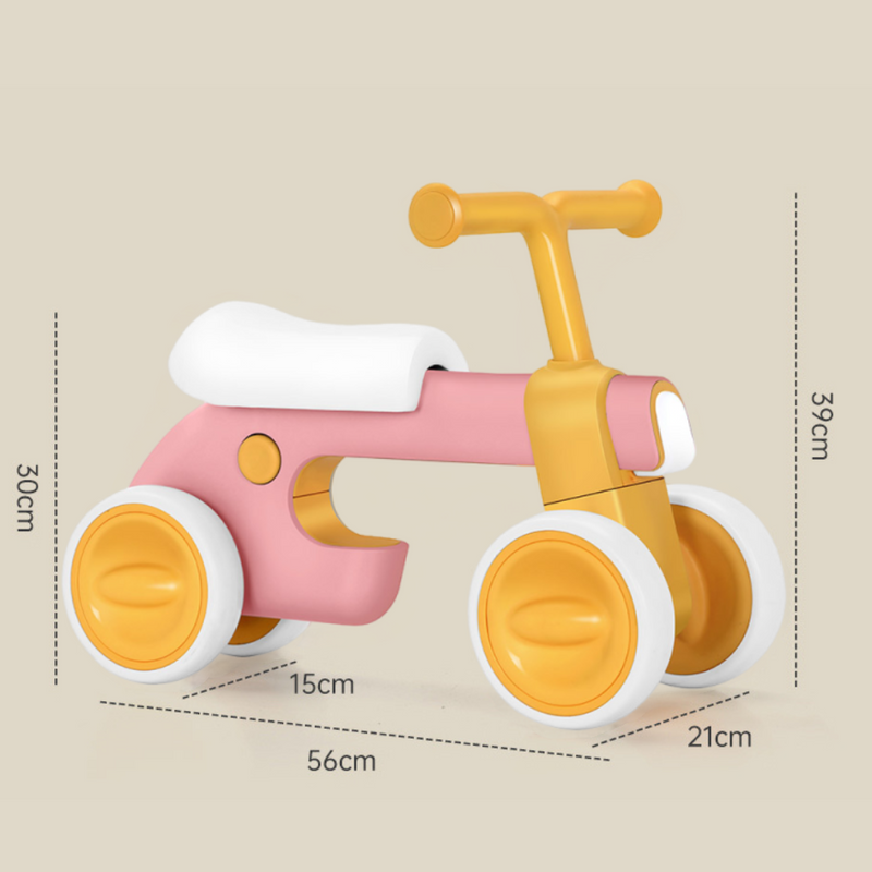 Bicicleta de Equilíbrio de 4 Rodas para Bebé - Rosa e Amarelo