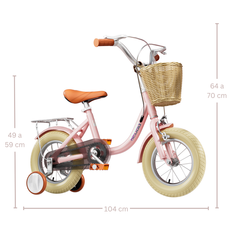 Bicicleta para Crianças Vintage - Rosa (Rodas 14" - Idade Aplicável: Dos 3 aos 6 anos)