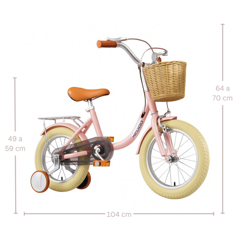 Bicicleta para Crianças Vintage - Rosa (Idade Recomendada: 3 a 6 Anos - Roda 14")