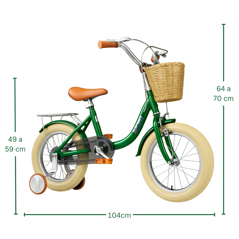 Bicicleta para Crianças Vintage - Verde (Idade Recomendada: 3 a 6 Anos - Roda 14")