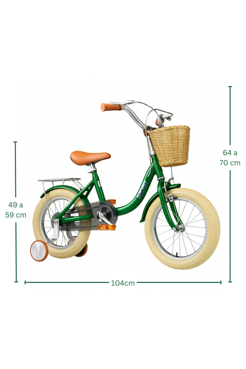 Bicicleta para Crianças Vintage - Verde (Idade Recomendada: 3 a 6 Anos - Roda 14")
