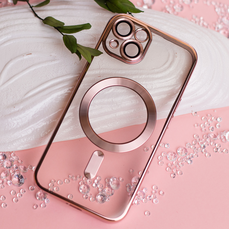 Capa Transparente com MagSafe para iPhone 14 - Rosa Dourado